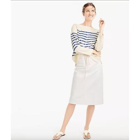 J. Crew Sailor Lace-Up Front Pencil Skirt  Size 2 Preppy Coastal Classic Cotton - Picture 1 of 11